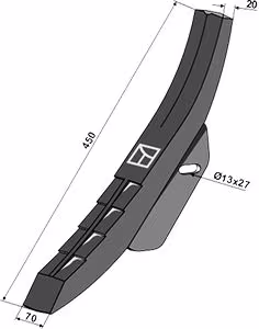 Technische Zeichnung: Industriehof® Scharspitze 450 x 70 x 20 mm, für Tiefenlockerer Gaspardo, Maschio