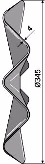 Technische Zeichnung: NIAUX 200 Eggenscheibe 345 x 4 mm, ZB Vierkant, 31 x 31 mm, gewölbt, gewellt, für Kongskilde