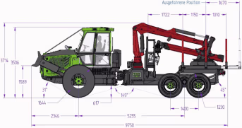 Technische Zeichnung: Noe Forsttraktor NF 170-6R 6-Rad