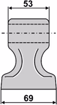 Technische Zeichnung: Industriehof® Hammerschlegel 69 x 53 mm, Ø 28,5 mm, für Mulcher Dücker