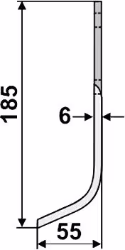 Technische Zeichnung: Industriehof® Fräsmesser links/rechts 185 x 25 x 6 mm, Bohrung 9 mm, für B.C.S.