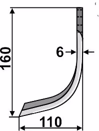 Technische Zeichnung: Industriehof® Fräsmesser links/rechts 160 x 60 x 6 mm, Bohrung 12,5 mm, für Del Morino