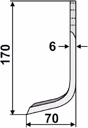 Technische Zeichnung: Industriehof® Fräsmesser links/rechts 170 x 50 x 6 mm, Bohrung 10,5 mm, für Nibbi Bruno