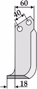Technische Zeichnung: Industriehof® Fräsmesser links/rechts 182 x 60 x 5 mm, Bohrung 12,5 mm, für Maschio