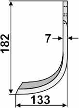 Technische Zeichnung: Industriehof® Fräsmesser links/rechts 182 x 70 x 7 mm, Bohrung 12,5 mm, gebogen, für Pegoraro