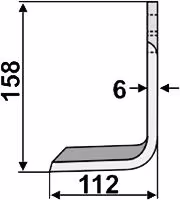 Technische Zeichnung: Industriehof® Fräsmesser links/rechts 158 x 70 x 6 mm, Bohrung 12,5 mm, für Ompi