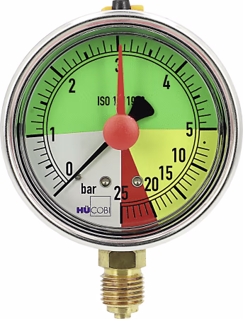 Produktbild: Hücobi Glyzerin-Manometer, Anschluss 1/4 unten, 0 bis 25 bar, nicht flüssigdüngerfest
