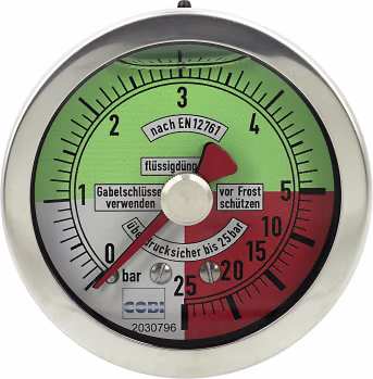 Produktbild: Hücobi Glyzerin-Manometer, Anschluss 1/4 hinten, 0 bis 25 bar, flüssigdüngerfest