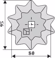 Technische Zeichnung: Industriehof® Schneidscheibe 80 x 95 x 5 mm, für Futtermischwagen DeLaval, Seko, Walker, 70-207