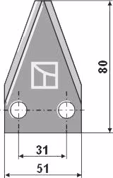 Technische Zeichnung: Industriehof® Fräsmesserklinge 80 x 51 x 3 mm gerade, für Futtermischwagen Frasto, Luclar, Mutti