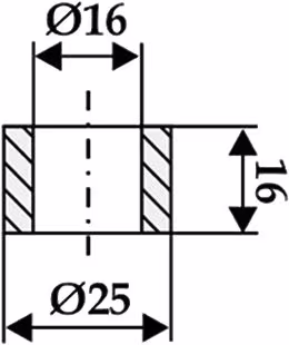 Technische Zeichnung: Industriehof® Buchse 16 x 25 x 16 mm, für M.E.A.A.T.