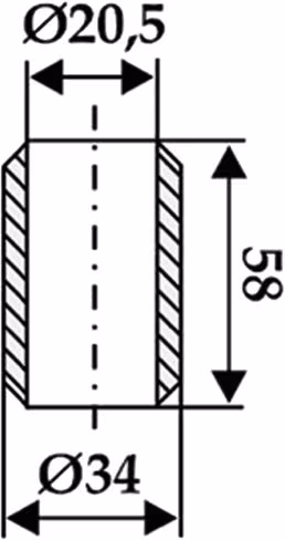 Technische Zeichnung: Industriehof® Buchse 20,5 x 34 x 58 mm, für Agram, Taarup