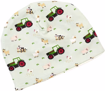 Produktbild: Fendt Wendemütze für Babys, hellgrün mit Traktor- und Bauernhoftiermotiven