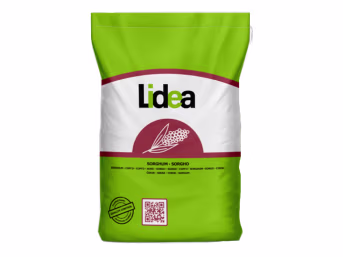 Produktbild: Sorghum Saatgut in grüner Verpackung mit Lidea-Logo