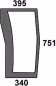 Technische Zeichnung: Frontscheibe grün, unten rechts, Siebdruck, geklebt, Höhe 751 mm, für Traktor Massey Ferguson 4200