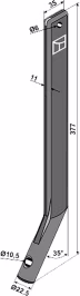 Technische Zeichnung: Industriehof® Hackscharstiel Ø 22,5 mm 377 x 35 x 11 mm, Arbeitswinkel 35 °, für Hackschar Einböck