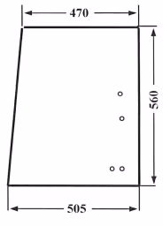 Technische Zeichnung: Seitenscheibe 470/505 x 560 x 6 mm vorn, klar, schiebbar, für Verdeck Fritzmeier M711, M771