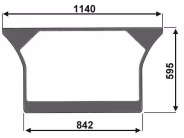 Technische Zeichnung: Heckscheibe grün, unten, Siebdruck, geklebt, Höhe 595 mm, für Traktor Deutz-Fahr, Hürlimann