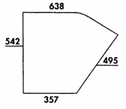 Technische Zeichnung: Türscheibe, 405/357 x 542 x 5 mm, klar, unten, für Zetor 5211/45, 6211/45, 7211/45, 7711/45