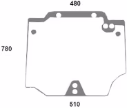 Technische Zeichnung: Heckscheibe grün, oben, Siebdruck, Breite unten 480 mm, für Traktor Case IH JX, Quantum