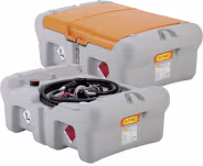 Produktbild: Mobile Cemo Diesel-Tankanlage 210 l in Grau-Orange mit Pumpe und Schlauch