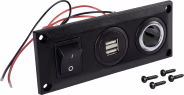 Produktbild: Herth + Buss Steckdose 1-polig, 12 – 24 V, 20 A, 2 x USB 5 V/2.500 mA, mit Überspannungsschutz, Ein-/Ausschalter