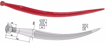 Technische Zeichnung: Industriehof® Greiferzinken 680 mm, 800 mm, spitz, gebogen