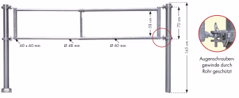 Technische Zeichnung: Patura Abtrennung R2, 250 – 420 cm, 2 Horizontalstreben