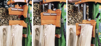 Produktbild: Posch® Holzspalter HydroCombi mit hydraulischem Spaltkeil beim Spalten eines Holzscheits