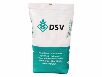 Produktbild: Mais-Saatgut DSV in weißer Verpackung mit türkisem Streifen