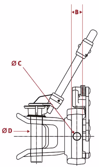 Technische Zeichnung: Walterscheid Zugmaul IN5410 manuell mit Adapterplatte, Ø Bolzen 31 mm