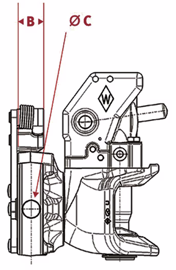 Technische Zeichnung: Walterscheid Zugmaul KU2000/...NA5 automatisch mit Adapterplatte, Ø Bolzen 32 mm