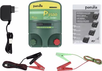 Produktbild: Patura Weidezaungerät P 3500 12V/230V mit Netzteil, Anschlusskabeln und Bedienungsanleitung