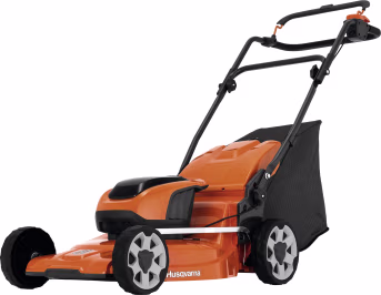 Produktbild: Husqvarna Akku-Rasenmäher LC 142i in Orange-Schwarz mit 42 cm Schnittbreite und Grasfangkorb
