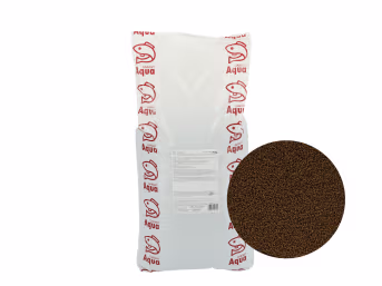 Produktbild: Aqua Start Fischfutter Extrudat 2 mm für Forellen und Karpfen, Sack und Detailansicht der Pellets