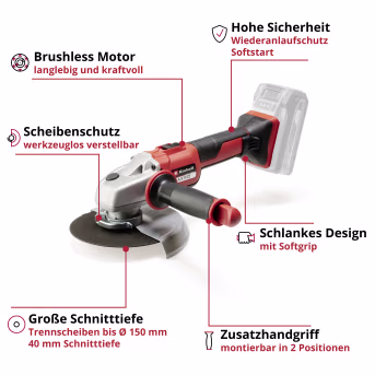 Produktbild: EINHELL Professional Akku-Winkelschleifer AXXIO 18/150