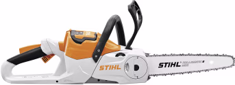 Produktbild: STIHL Akku-Kettensäge MSA 60 C-B in Weiß-Orange mit 30 cm Schienenlänge und eingesetztem Akku