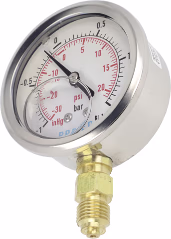 Produktbild: Glyzerin-Manometer -1 bis 1,5 bar, Anschluss 1/4 AG unten, Ø außen 63 mm