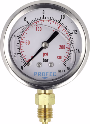 Produktbild: Glyzerin-Manometer, Anschluss 1/4 AG unten, Ø außen 63 mm