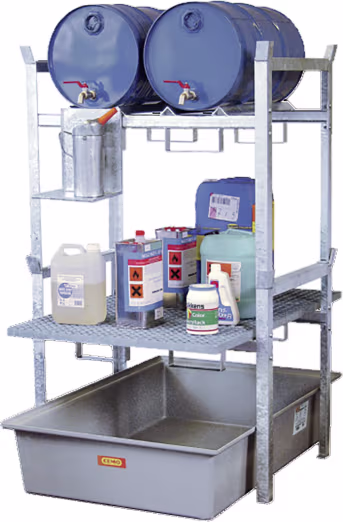 Produktbild: Cemo Regal 400 128 x 162 x 99 cm, 1 x Fassauflage 2 x 60/1 x 200, 1 x Gittterrost, GFK-Wanne, 7665