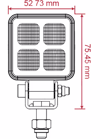 Technische Zeichnung: LED-Arbeitsscheinwerfer 1.200 lm/12 W, 10 – 30 V, weite Ausleuchtung