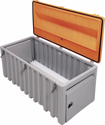 Produktbild: Cemo Werkzeugkiste CEMbox 750 l 170 x 80 x 84 cm, mit Seitentür, PE (Polyethylen), grau, orange, 10336