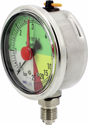 Produktbild: Hücobi Glyzerin-Manometer, Anschluss 1/4 unten, 0 bis 25 bar, flüssigdüngerfest