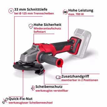 Produktbild: EINHELL Professional Akku-Winkelschleifer AXXIO 18/125 Q