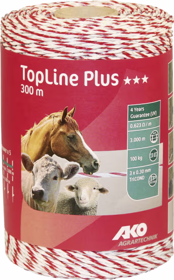Produktbild: Ako Litze TopLine plus weiß, rot 300 m, 449119