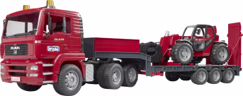 Produktbild: Bruder® Modell MAN TGA Tieflader mit Manitou Teleskoplader 1:16