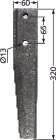 Technische Zeichnung: Industriehof® Kreiseleggenzinken 60 x 320 x 12 mm für Kreiselegge Breviglieri, Schmotzer