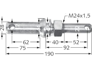 Unterlenkerbolzen Kat. 2/1 Länge 190 mm, Ø 28 mm; 22 mm, M 24 x 1,5 Unterlenkerbolzen Kat. 2/1 Länge 190 mm, Ø 28 mm; 22 mm, M 24 x 1,5