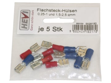Hevi Flachsteckhülsen-Sortiment 0,25 – 1,0 mm², 1,0 – 2,5 mm², 10 St., teilisoliert Hevi Flachsteckhülsen-Sortiment 0,25 – 1,0 mm², 1,0 – 2,5 mm², 10 St., teilisoliert