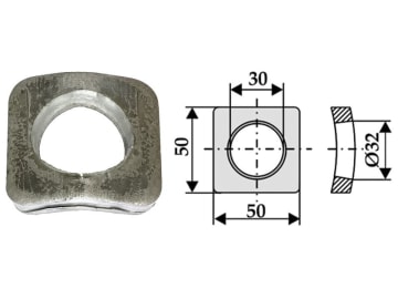 Industriehof® Vorschweißplatte gebogen, Bohrung 30 mm; 32 mm, L x B 50 x 50 mm, für Frontlader, Silozinken, Futtermischermesser, 18100-2 Industriehof® Vorschweißplatte gebogen, Bohrung 30 mm; 32 mm, L x B 50 x 50 mm, für Frontlader, Silozinken, Futtermischermesser, 18100-2